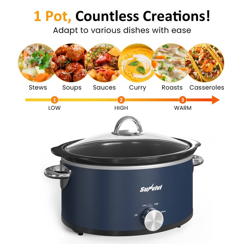 3 Quart Slow Cooker with 3 Heating Settings