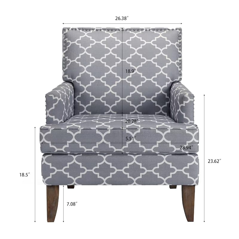 Modern 28.54" Upholstered Accent Chair with Solid Wood Frame and Nailheads for Living Room