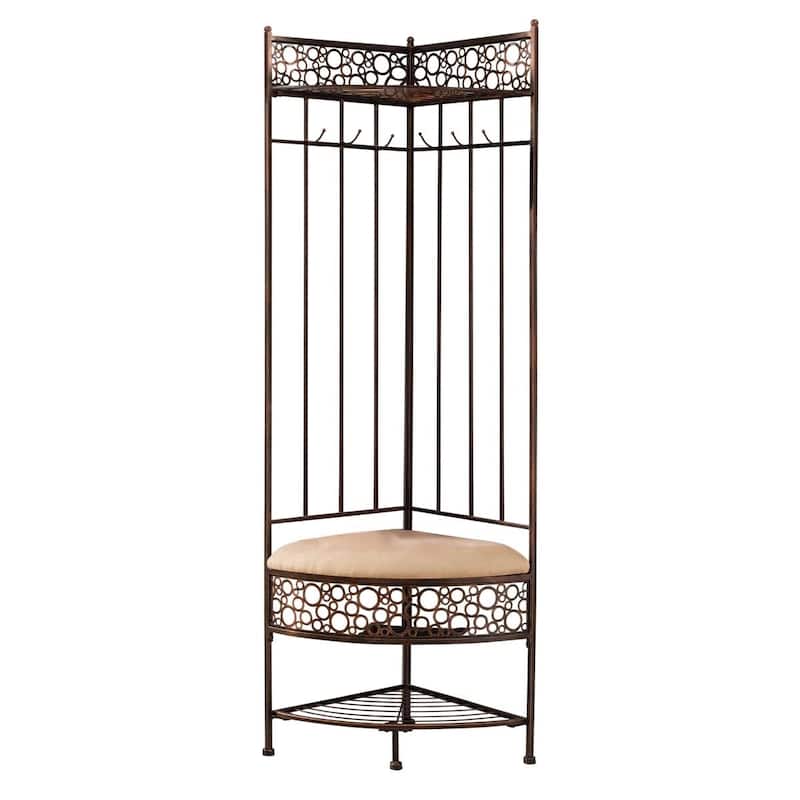 Copper Metal Corner Hall Tree with Storage Bench Hooks and Shoe Rack - 71'' H X 26'' W X 19'' D