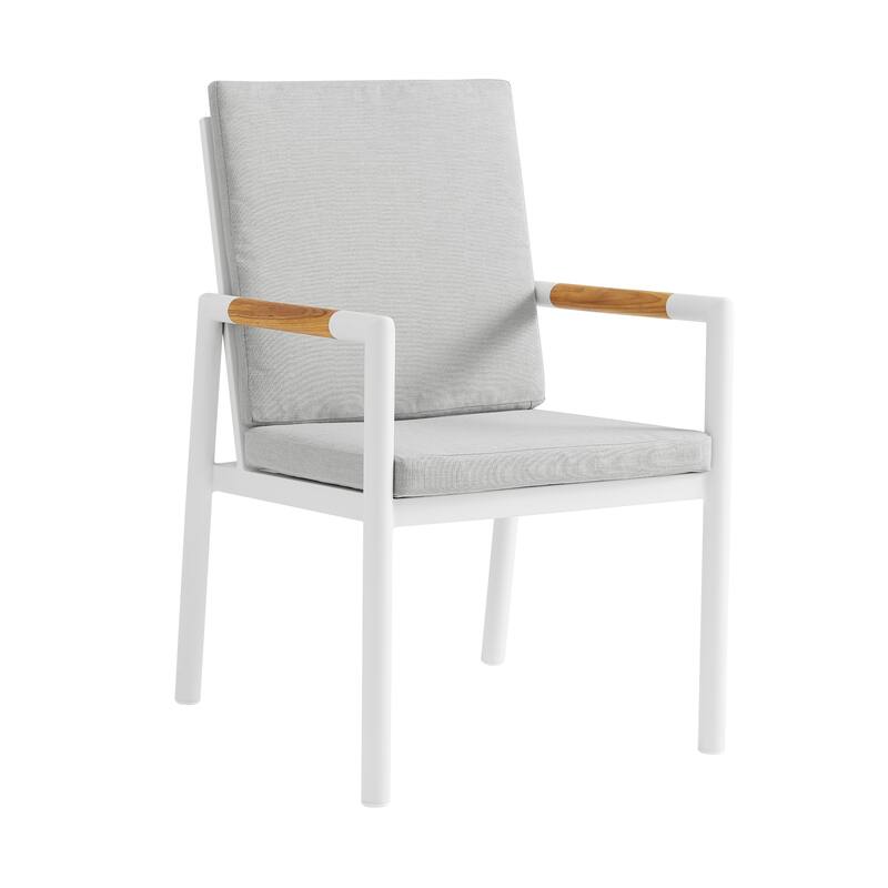 Crown 5 Piece Aluminum and Teak Outdoor Dining Set with Grey Fabric