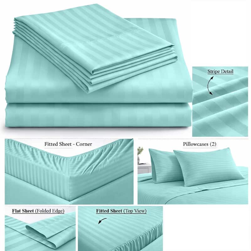 Home Sweet Home Dream Striped 1200 TC Cotton Deep Pocket Bed Sheet Set