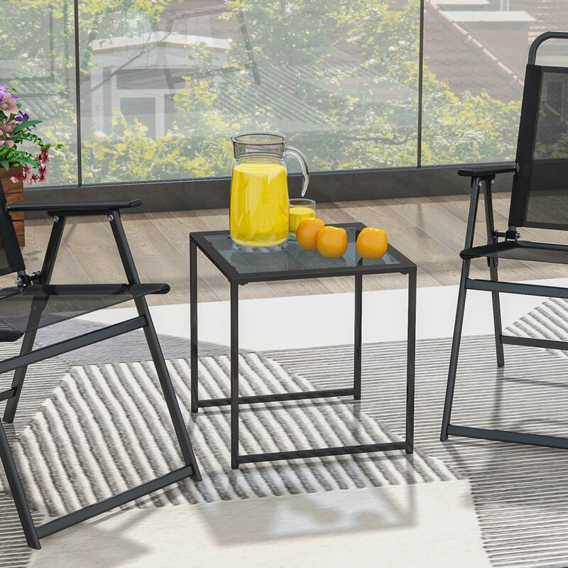 17" Outdoor Garden Patio Side Table Tempered Glass End Coffee Table