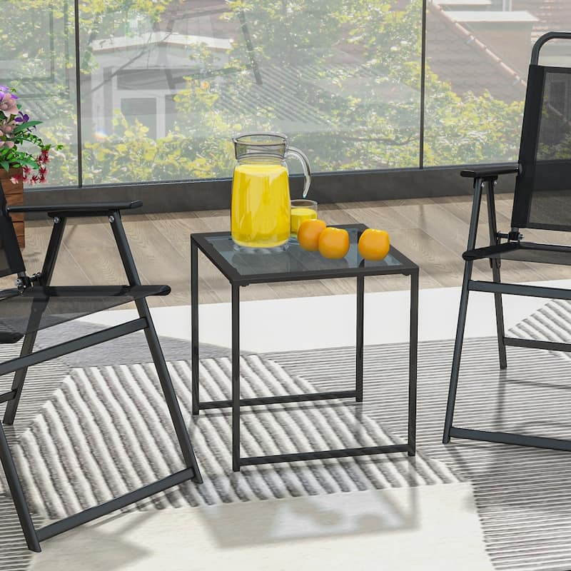 Costway Patio Side Table Outdoor 17'' Tempered Glass End Coffee Table - See Details