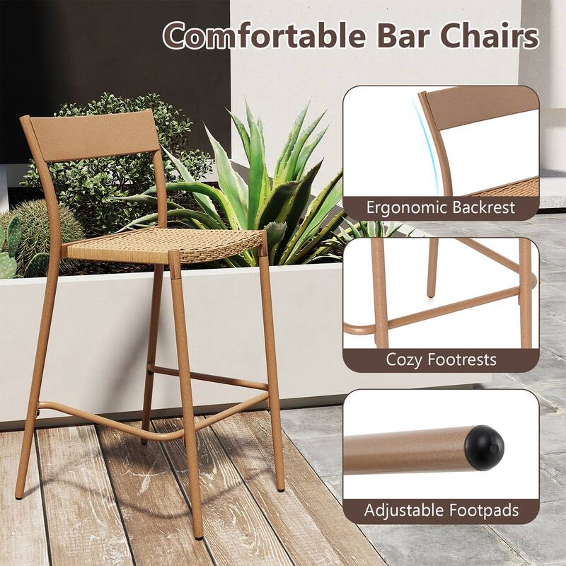 Gymax 4PCS Patio Barstools Outdoor Bar Height Chairs w/ Rattan Seat &
