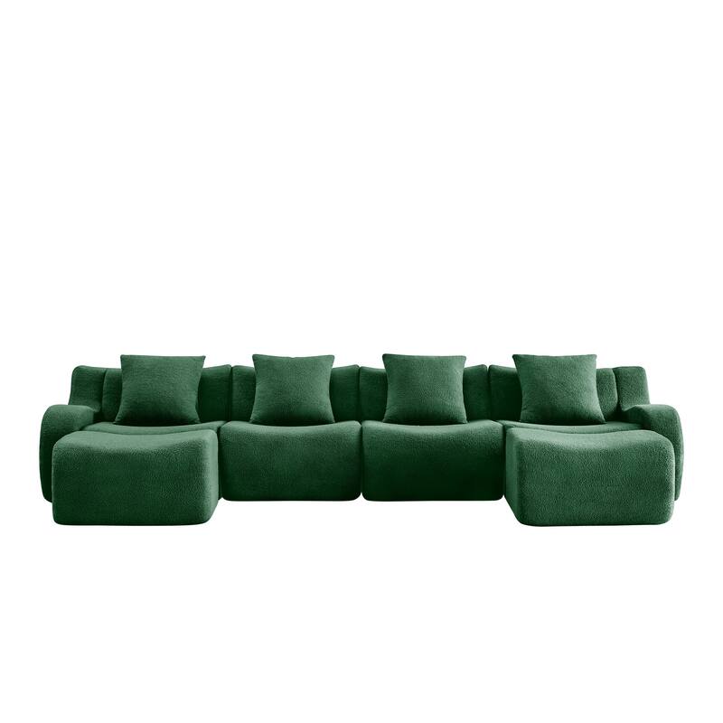 118" Modern U Shaped Modular Sectional Sofa, Boneless Couches for Living Room with Ottoman, 4 Seater Teddy Fabric Couch Sofa Set