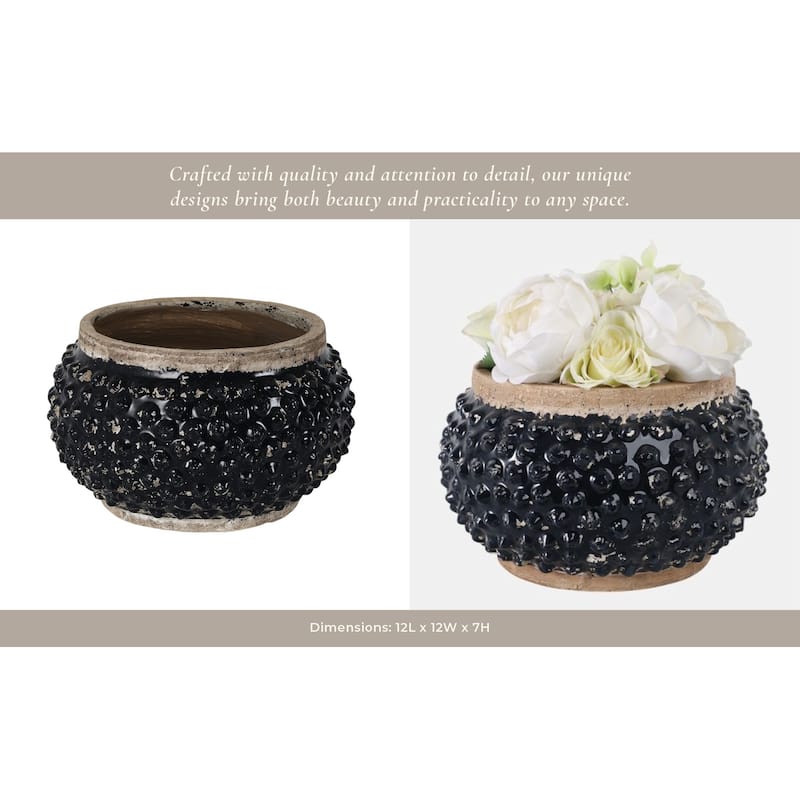 Terracotta Planter Textured Glaze Indoor Outdoor Use - 7" Black - 12" x 12" x 7"