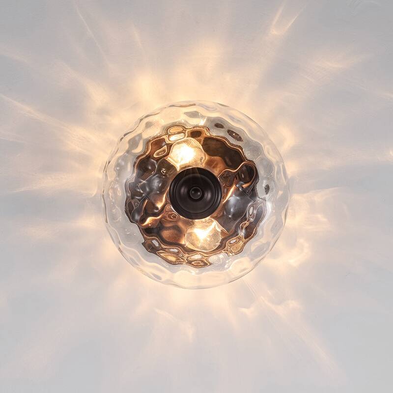 Modern Farmhouse 2-light Water Pattern Hammered Glass Flush Mount 9in