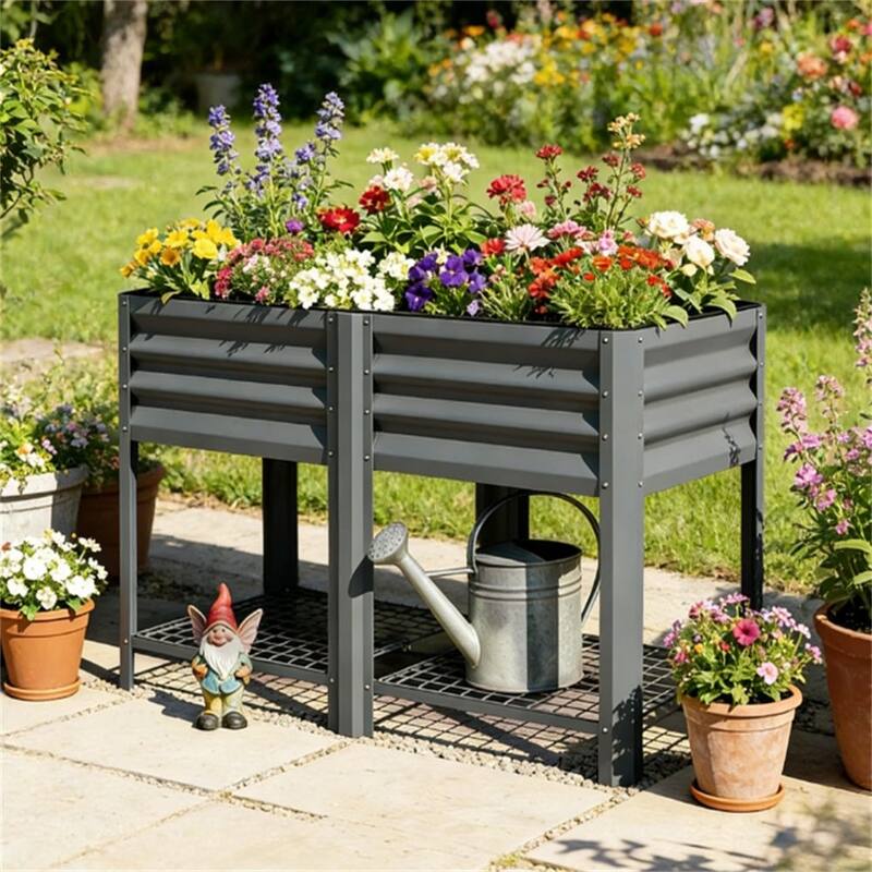 Elevated Garden Bed, Plant Rack, Elevated Flowerpot box, Planting Box - Grey