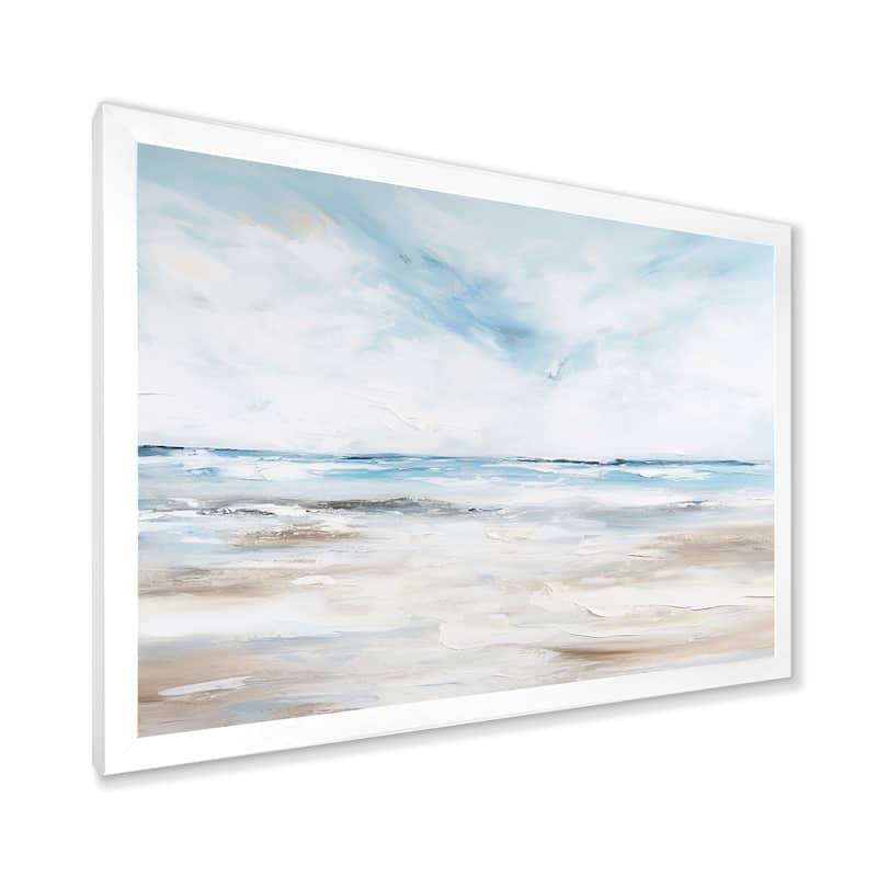 Designart "Coastal Beach Minimal Scenery I" Coastal Ocean Framed Canvas Wall Art