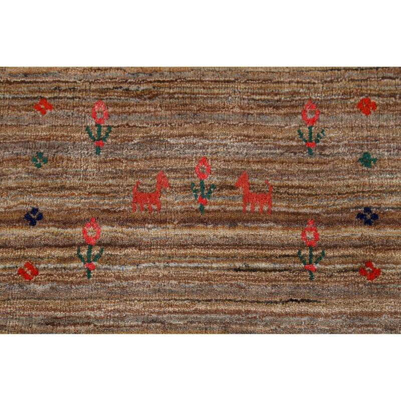 Striped Tribal Gabbeh Indian Area Rug Hand-Knotted Wool Carpet - 8'0"x 9'8"