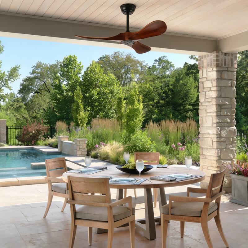 36 Inch Small Wood Ceiling Fan without Light With Wall Switch and Remote Control,6 Speed,3 Blades Walnut Outdoor Ceiling Fans