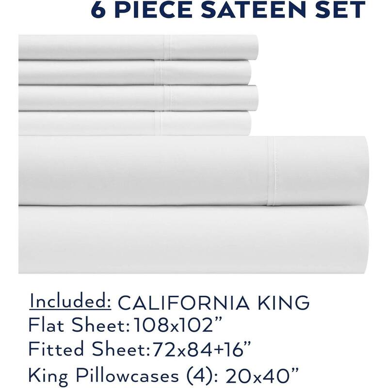 Thomasville 1500 Thread Count White 6 Piece Premium Cotton Rich Sateen Sheet Set - California King