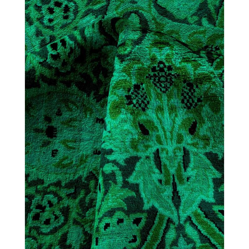 Overton Hand Knotted Wool Vintage Inspired Modern Contemporary Overdyed Green Area Rug - 10' 1" x 13' 0"