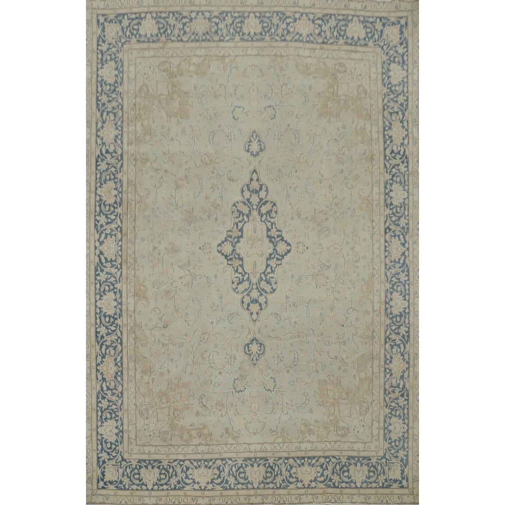 Hand Knotted Oriental 100% Wool Carpet Traditional Floral Navy Blue & Blues Kerman Area Rug - 13' 0'' X 9' 9''