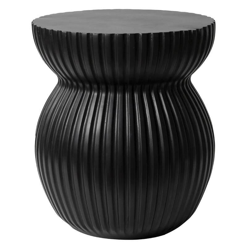 Mander Fiberstone Side Table - Ribbed Hourglass End Accent Table for Indoor or Outdoor Use