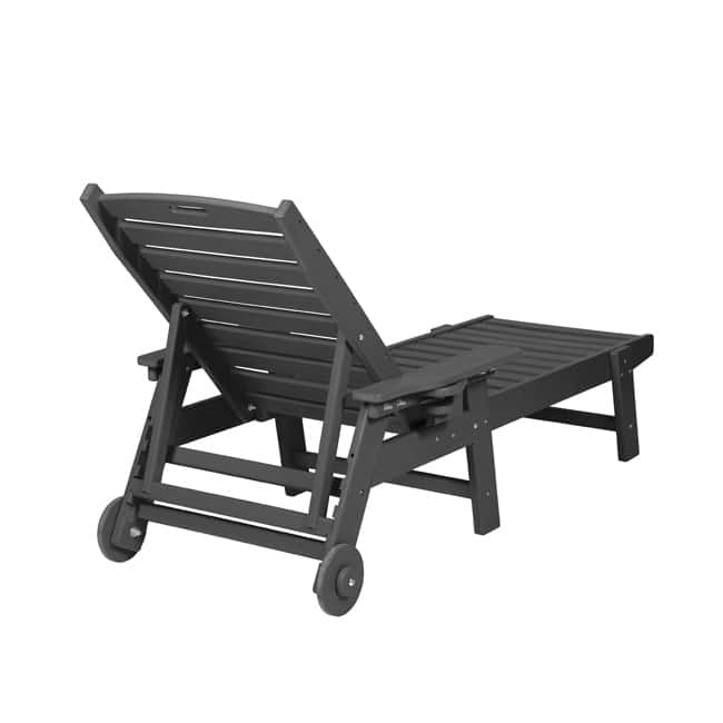 Oversized Outdoor Lounge Chair With Wood Texture‌ - Five-Position Adjustable HDPE Chaise Lounge Featuring Wheels And Cup Holder.