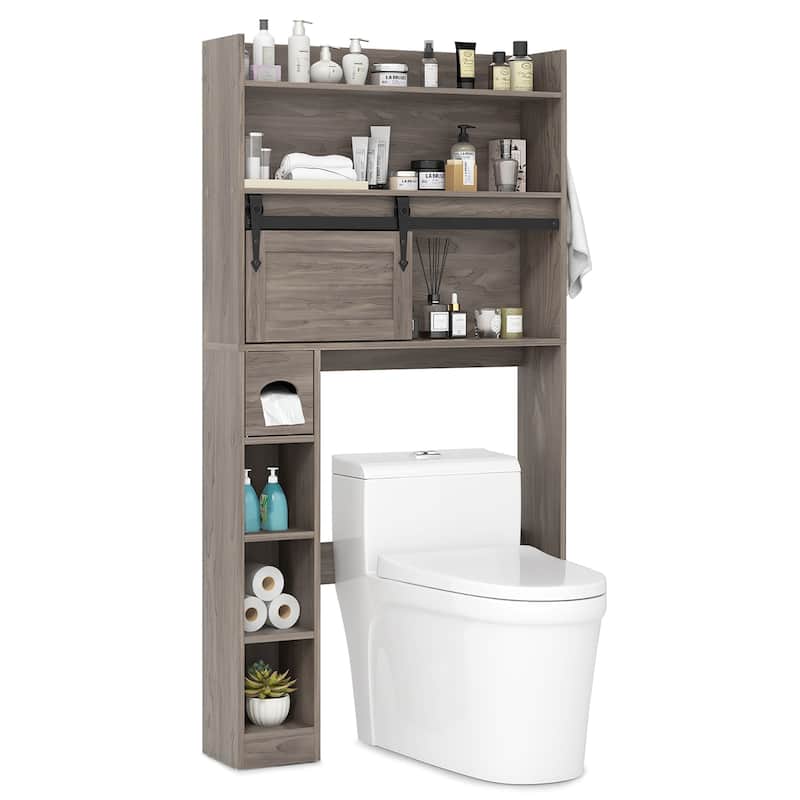 Gymax Over The Toilet Storage Cabinet w/ Sliding Barn Door Adjustable - Grey