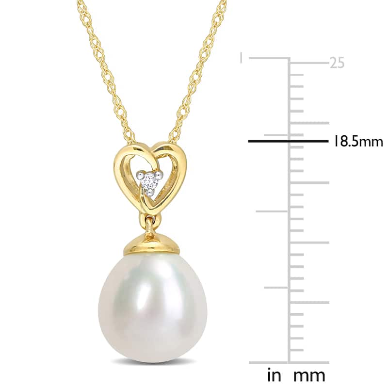 Miadora 8.5-9mm Cultured Freshwater Pearl Diamond Accent Heart Necklace 10k Yellow Gold