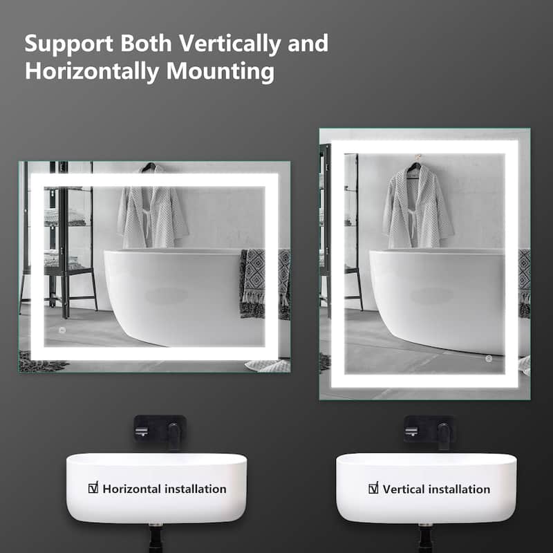 LED Bathroom Vanity Mirror Wall Mounted Anti-Fog Dimmable Mirror Vertical & Horizontal Hang
