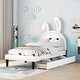preview thumbnail 1 of 18, Twin Upholstered Leather Platform Bed with Rabbit Ornament Headboard & 2 Drawers Wooden Platform Bed for Kids Girls/Boys