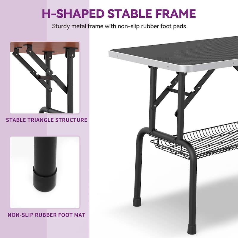 36" Foldable Dog Grooming Table with Adjustable Arm, Non-Slip Desktop, Storage Tray& Noose, Black