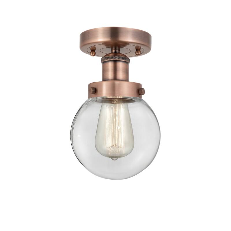 Innovations Lighting Beacon - 1 Light 6" Semi-Flush Mount - Clear/Antique Copper