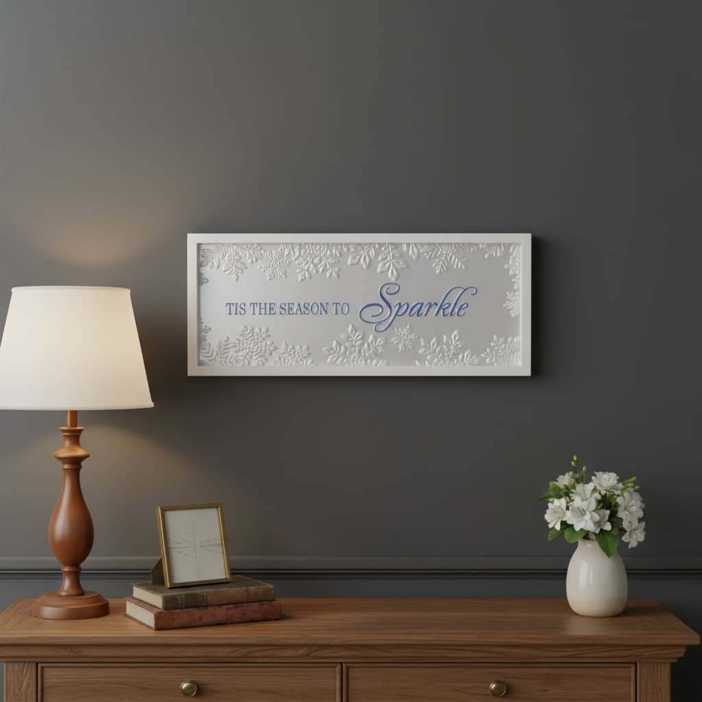 HomeRoots 9" X 20" White And Blue Christmas Snowflake Tis The Season Wood Framed Art