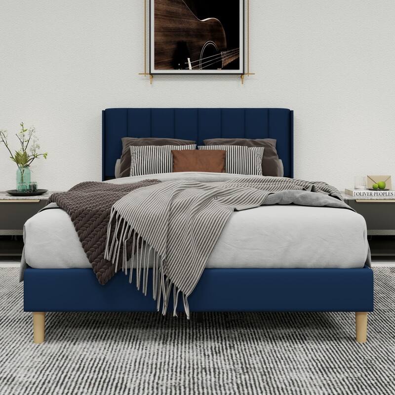 Caxkun Upholstered Platform Bed Frame with Wingback headboard