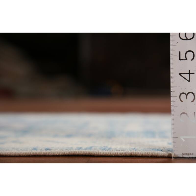 Hand Knotted Oriental 100% Wool Carpet Transitional Floral Navy Blue & Blues Oushak Runner Rug - 14' 5'' X 3' 1''