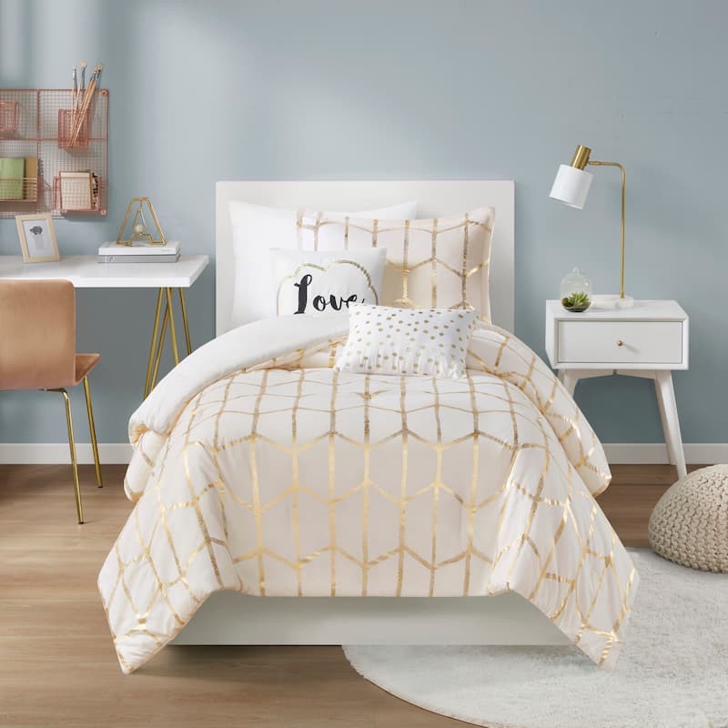 Intelligent Design Khloe 5-pc. Metallic Printed Comforter Set - Ivory/ Gold - Twin - Twin XL