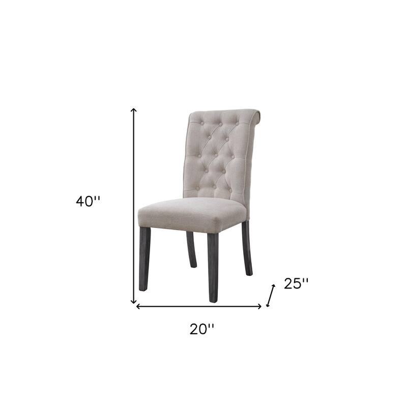 HomeRoots Set of Two Tufted Beige and Gray Upholstered Linen And Solid Wood Dining Side Chairs