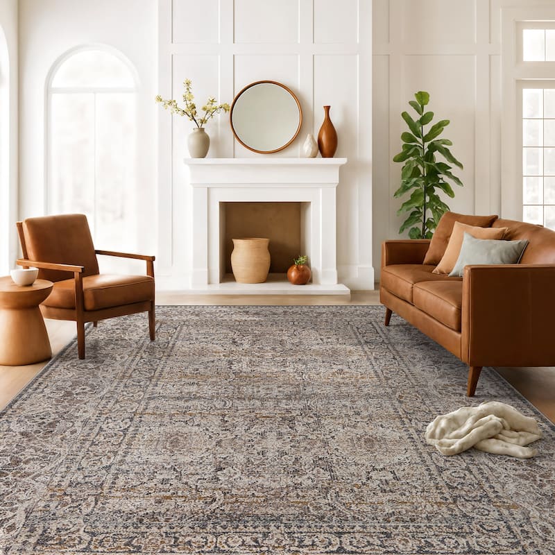 World Rug Gallery Vintage Border Stone Gray Indoor High-Low Area Rug - 7'10" x 10'