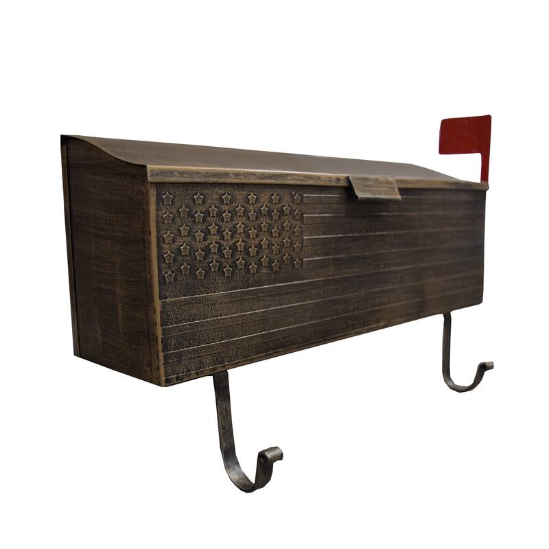 Patriotic Metal Wall Mounted Mailbox with Outgoing Mail Flag and Newspaper Hangers
