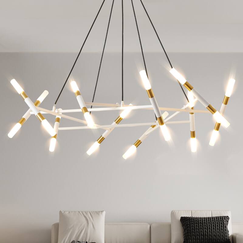 41" Modern Chandelier Light Fixture, with Frosted Tubes, Adjustable Height Pendant Light for Dining Room, Living Room