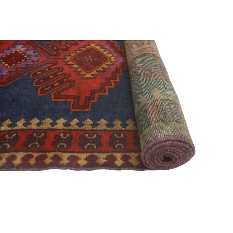 Fine Vintage Distressed Annetta Red/Navy Runner - 3'6" x 12'6"