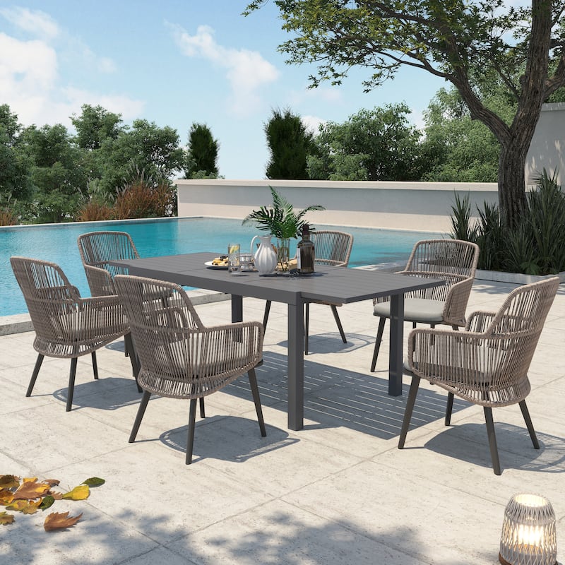 Outdoor Patio Dining Set Dining Chairs and Extendable Dining Table (7-Piece Set)