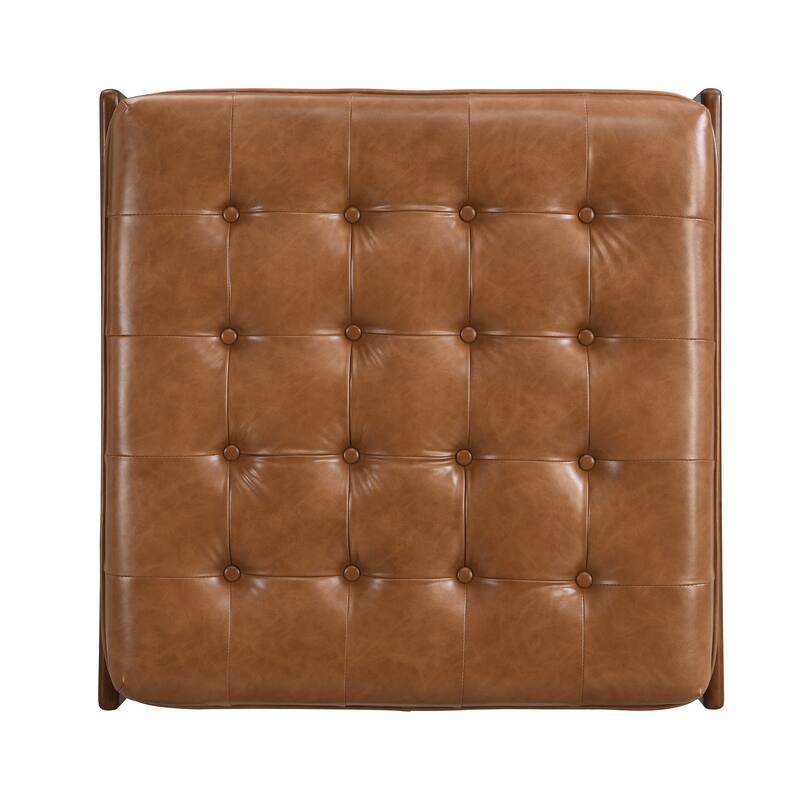 Christopher Knight Home - 34'' Tufted Upholstered Cocktail Ottoman, Square Leather Ottoman Coffee Table with Rubber Wood Frame