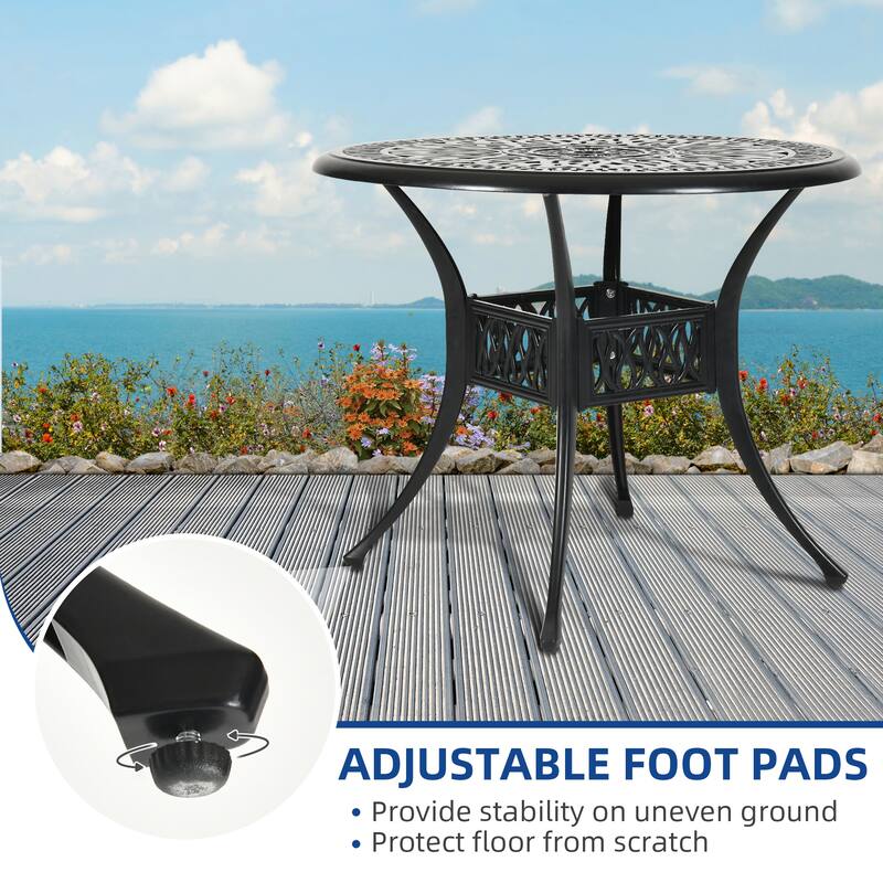 Moasis 35.4" Outdoor Patio Round Antique Cast Aluminum Dining Table with Umbrella Hole