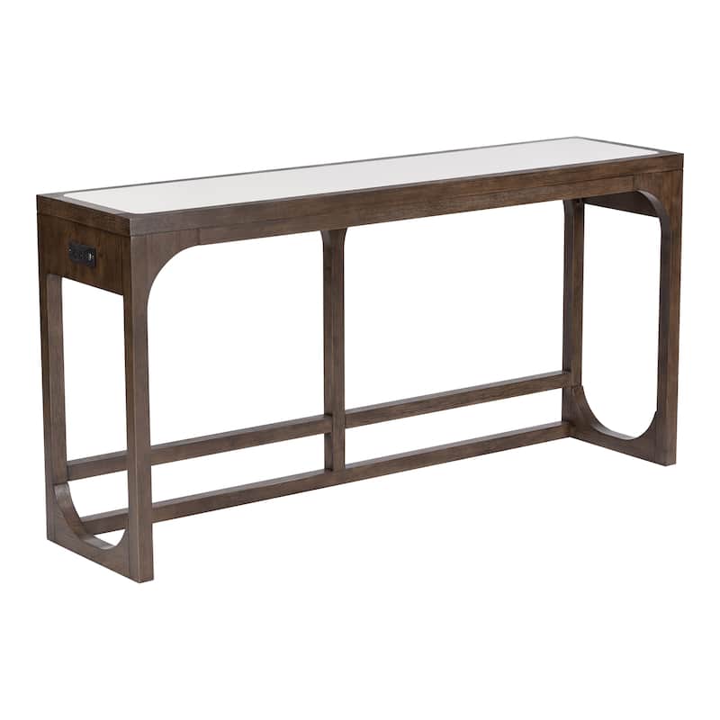 Furniture of America Laria Modern Quartz Stone Top Dark Walnut Sofa Table with USB Ports