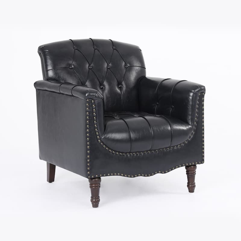 Traditional Faux Leather Tufted Accent Arm Chair with Nailhead Trim