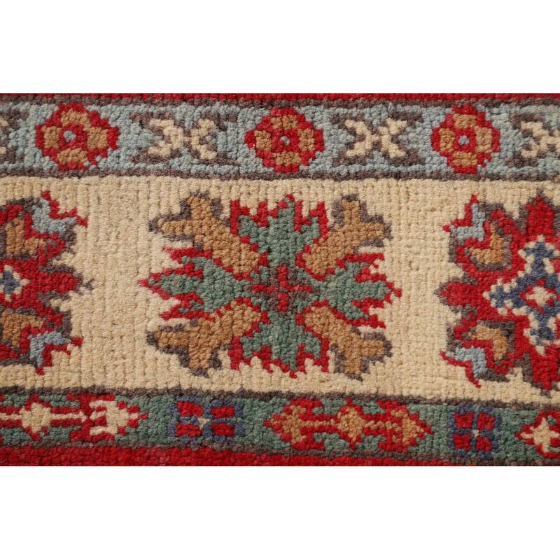 Traditional Kazak Oriental Rug Hand-Knotted Geometric Wool Carpet - 3'2"x 5'2"