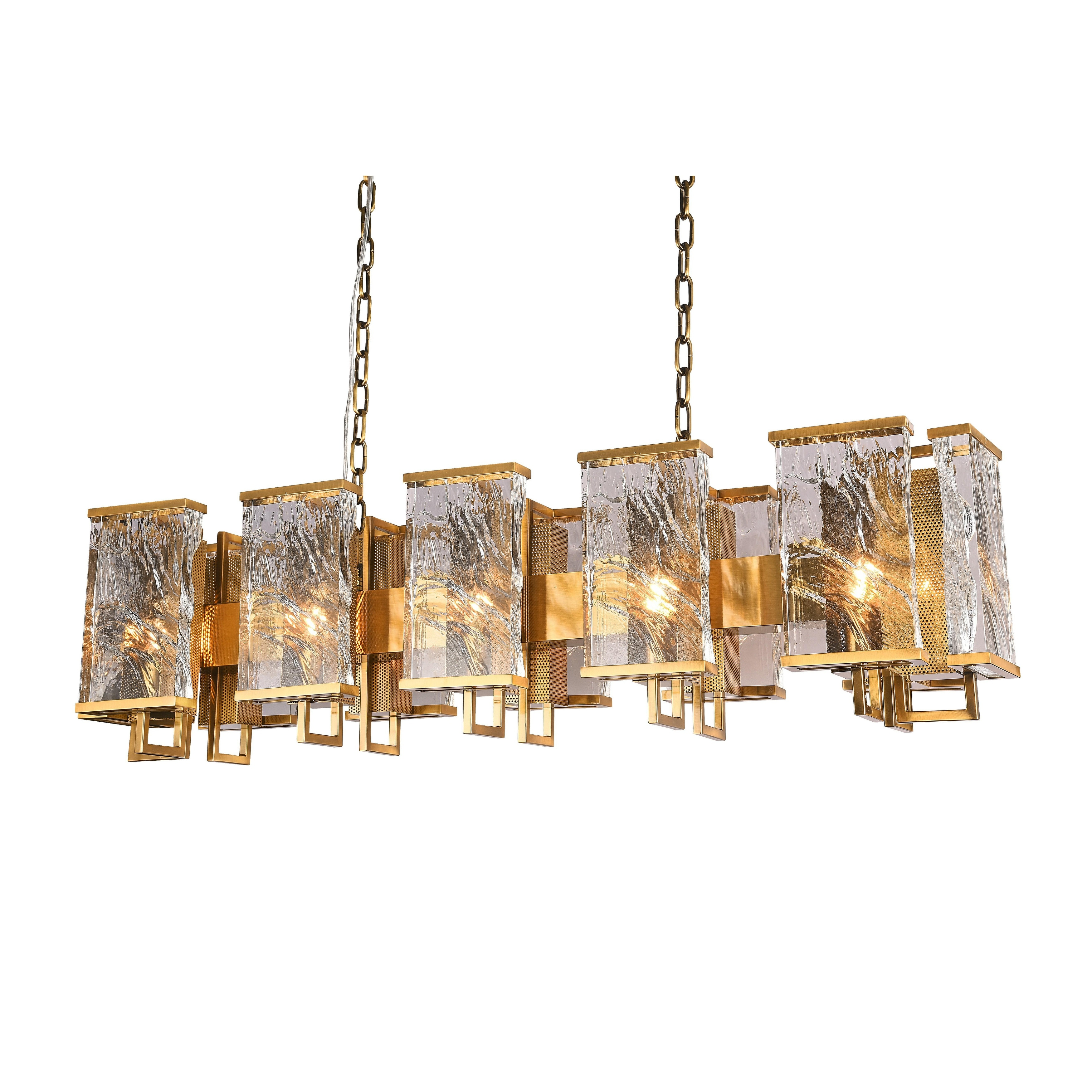 Transitional 12-Light Brass Chandelier With Crystal Plaque Shades