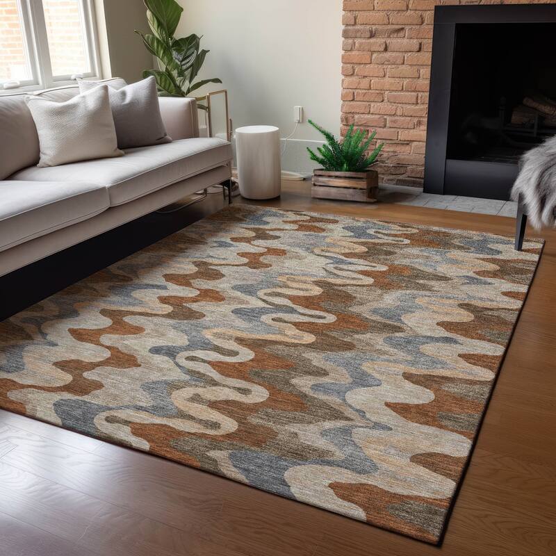 Machine Washable Indoor/ Outdoor Modern Mason Chantille Rug