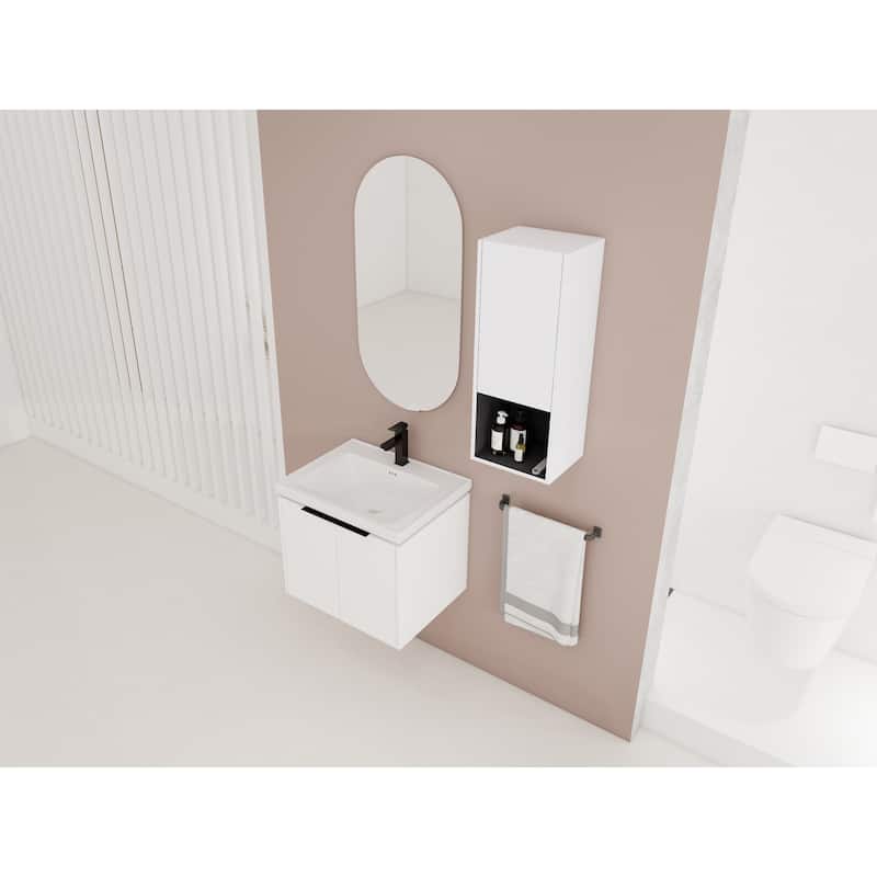 24" Wall-Mounted Bathroom Vanity With Ceramic Sink