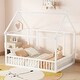 preview thumbnail 2 of 11, White Full Size Pine Wood Floor Bed with House Roof & Guardrails
