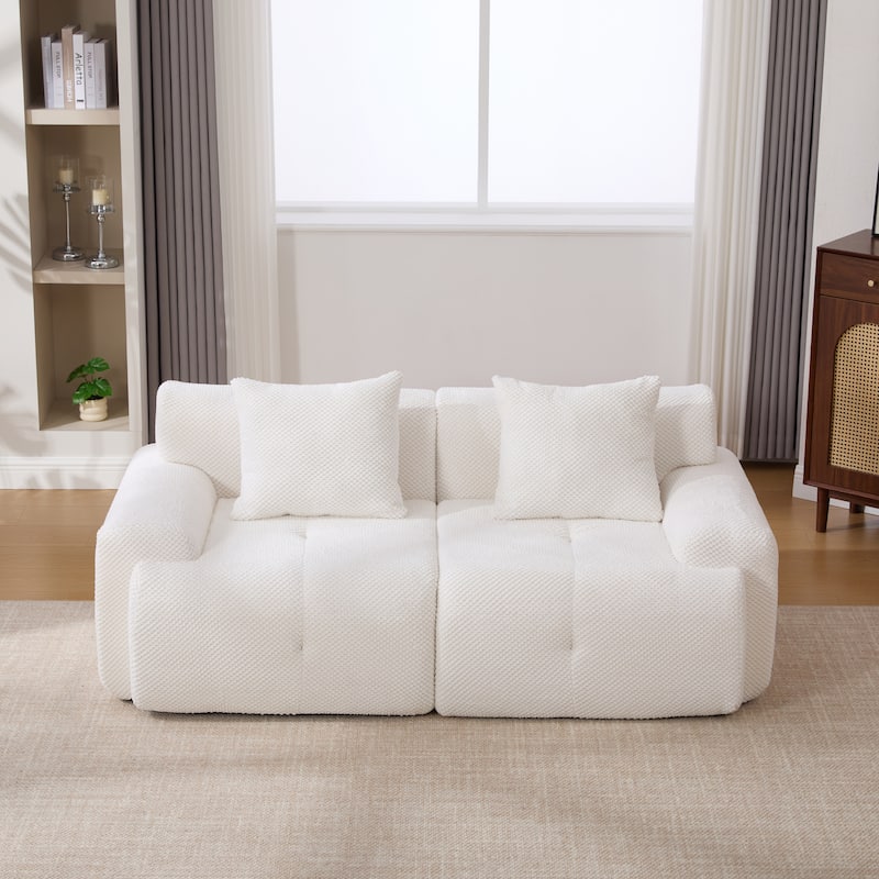 73.2"W Modern Upholstered Loveseat Sofa with 2 Pillows,Fluffy Compressed Sofa, No assembly required - Ivory