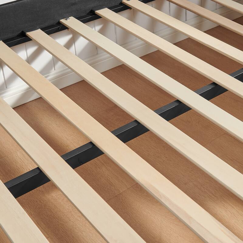 Upholstery Daybed Full Size Sofa Bed with Twin Size Trundle and Charging Ports, Linen Fabric Plaid Pattern and Wavy Silhouette