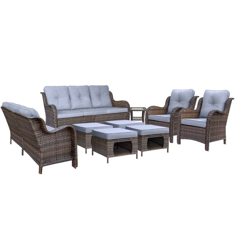 9 Piece Wicker Outdoor Patio Furniture Seating Sofa Conversation Sets
