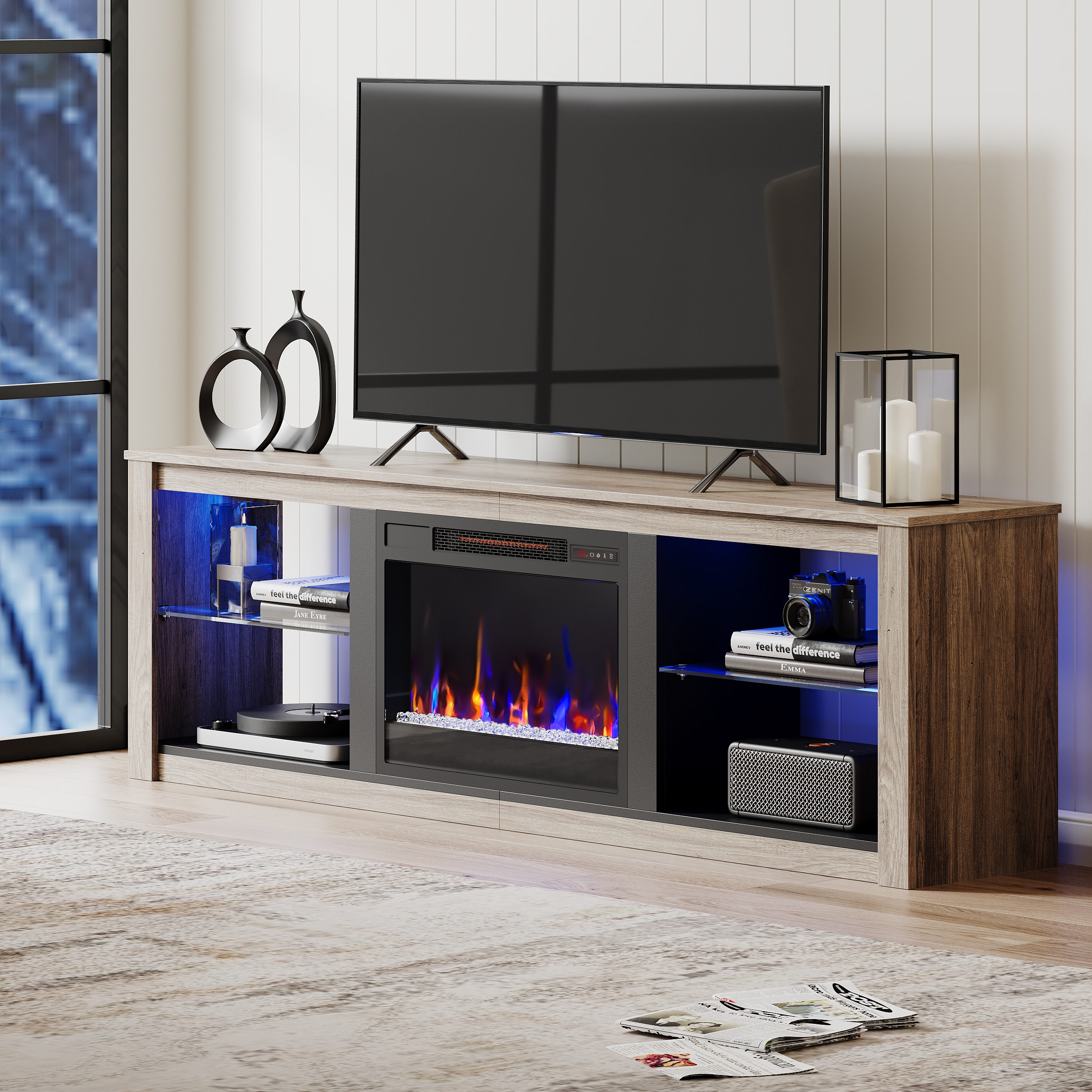 Bed bath and beyond top tv stand with fireplace