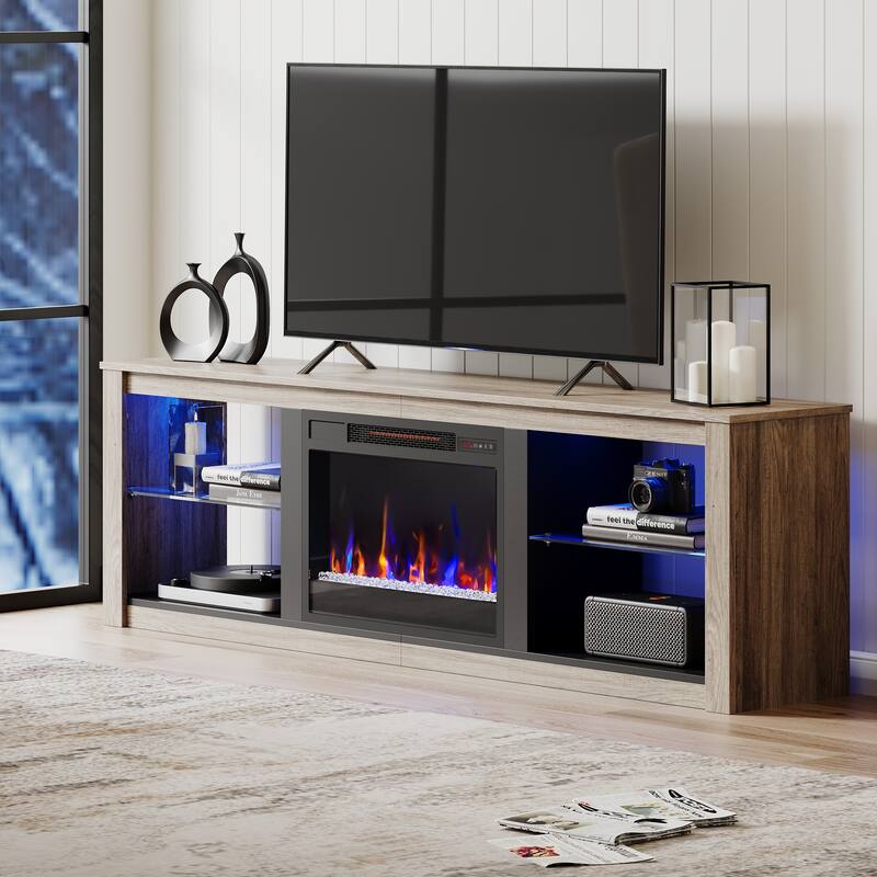 TV Stand for TVs up to 75" with Fireplace, LED Entertainment Center - 71 inch